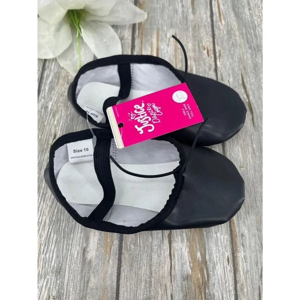 Toddler Girls Ballet Shoes Dance Class Leather Sole Adjustable Strap Size 10
